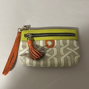 Spartina 449 Cream and Lime Clutch with‎ Orange Accents